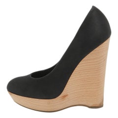 Saint Laurent Bombas de cuña Maryna de satén negro Talla 37.5