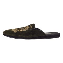 Dolce & Gabbana Green Velvet Embroidered Flat Mules Size 42