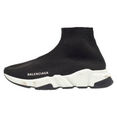 Balenciaga Black Knit Fabric Speed Trainer Slip On High-Top Sneakers Size 37