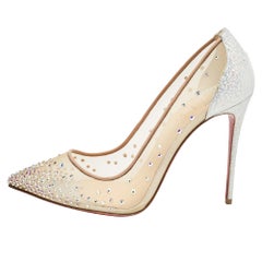 Christian Louboutin Textured Suede Crystal Mesh Follies Strass Pumps Size 39