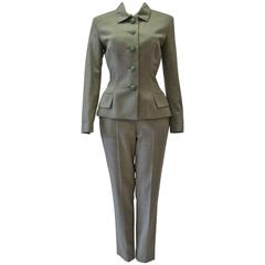 Gianni Versace Mint Green Prens De Gal Wool Pants Suit