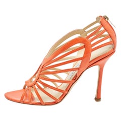 Jimmy Choo - Sandales à bout ouvert à lanières en cuir orange, taille 39