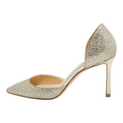 Jimmy Choo Silver Glitter Esther 85 Pointed Toe Pumps Size 36