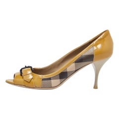 Burberry Pumps Peep Toe in vernice tricolore e tela Nova Check misura 40