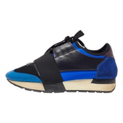 Balenciaga Blue/Black Leather and Mesh Race Runner Sneakers Size 35