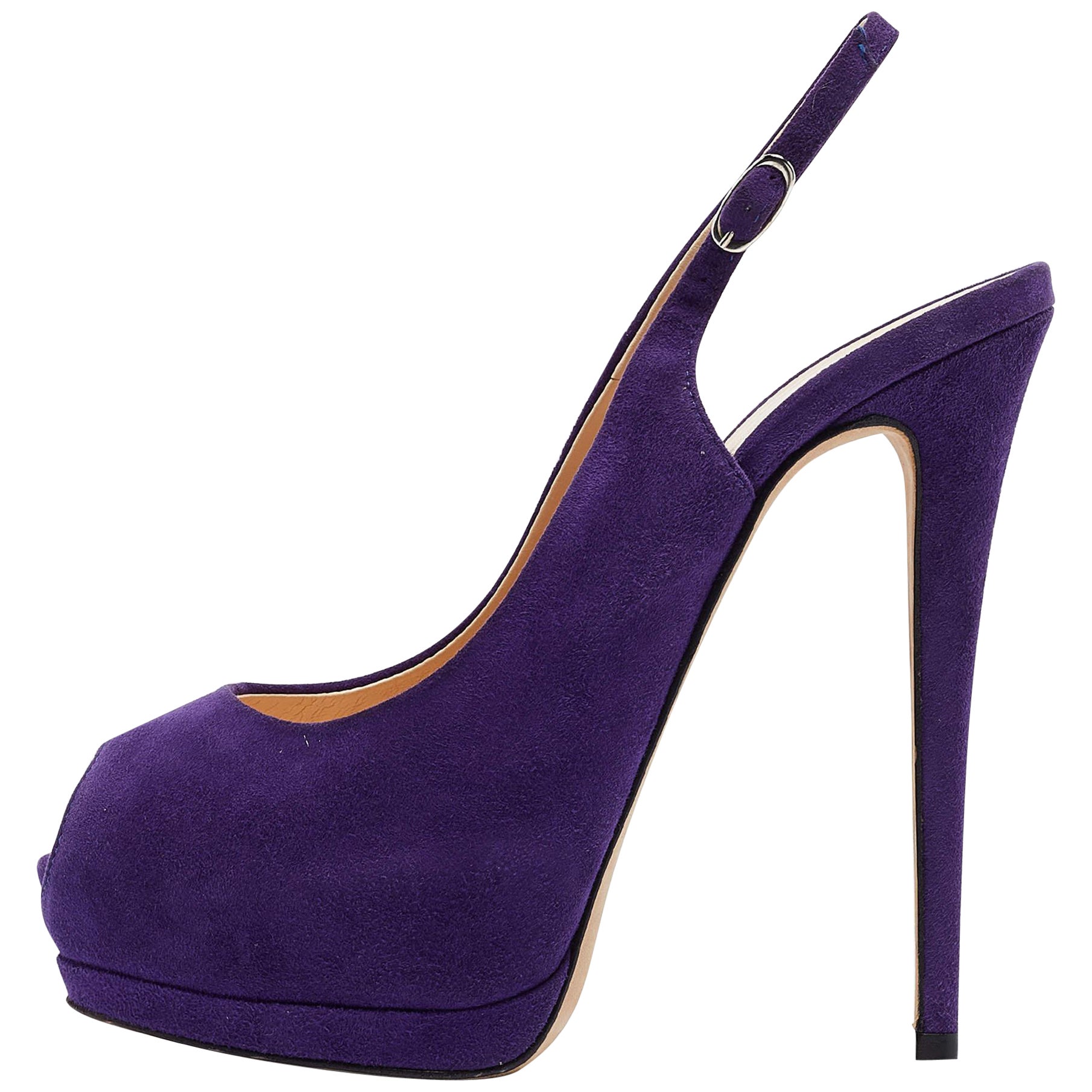 Giuseppe Zanotti Purple Suede Peep Toe Slingback Pumps Size 40 For Sale
