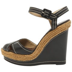 Christian Louboutin Black Leather Almeria Wedge Sandals Size 37