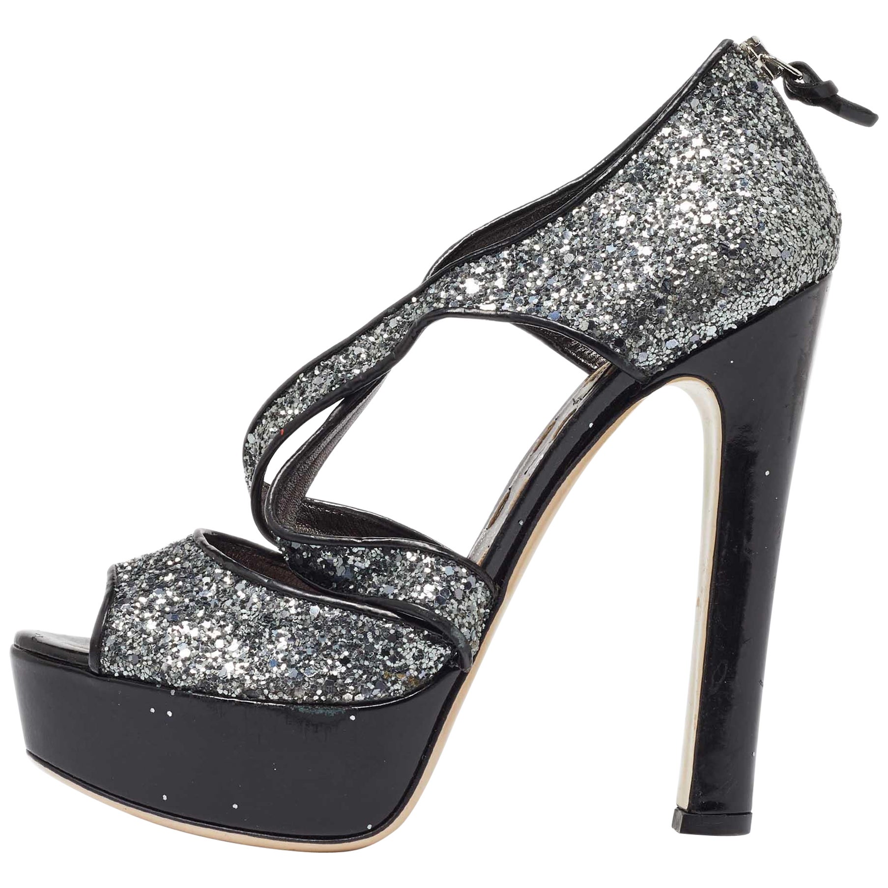 Miu Miu Sandalias de plataforma con purpurina gruesa gris metalizado talla 38.5 en venta