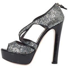 Miu Miu Grigio Metallizzato con Piattaforma Glitterata Grezza Taglia 38,5