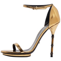 Gucci Gold Leather Open Toe Bamboo Sandals Size 38