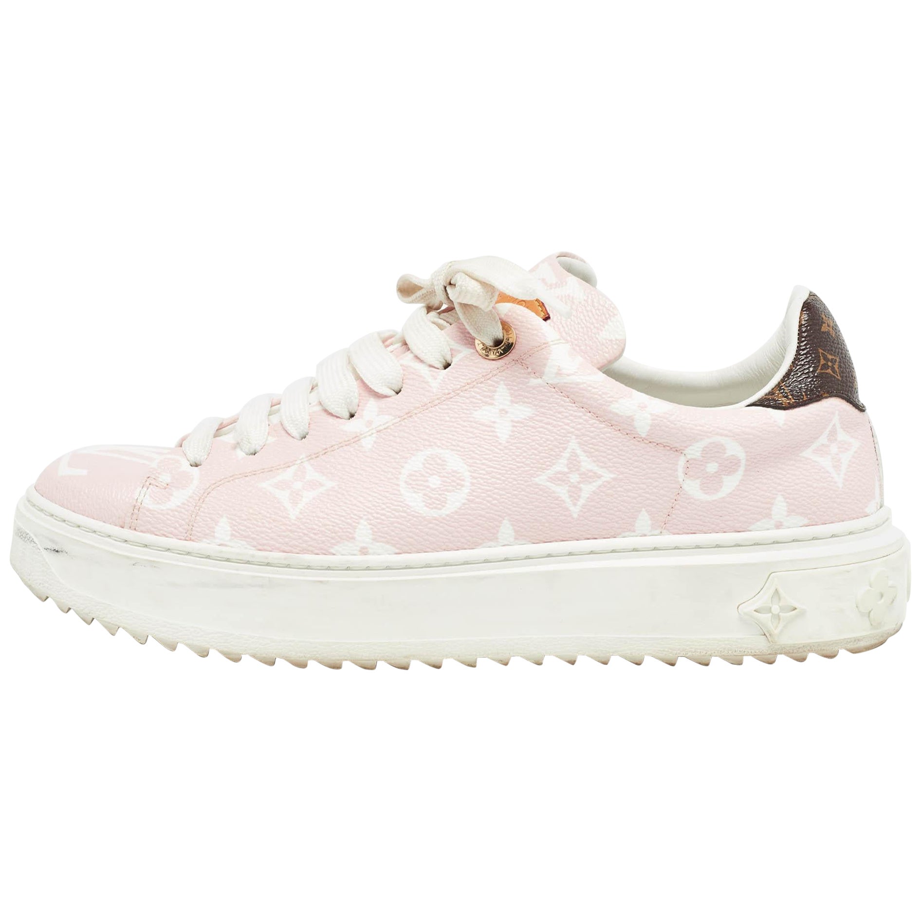 Louis Vuitton Pink Monogram Giant Canvas Time Out Sneakers Size 38.5 For Sale