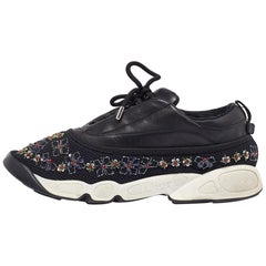 Dior Black Leather and Mesh Beads Embellished Low Top Sneakers Size 42