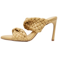 Bottega Veneta Yellow Leather Braided Accents Slides Size 41