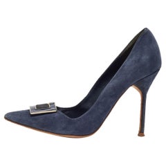 CH Carolina Herrera Blaue Wildleder-Pumps mit spitzer Zehe Größe 40