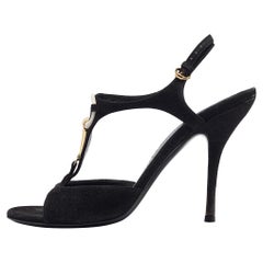 Gucci T-Strap en daim noir  Sandales à bout ouvert taille 38,5