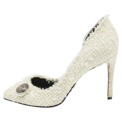 Balmain White Tweed D'orsay Pointed Toe Pumps Taglia 38