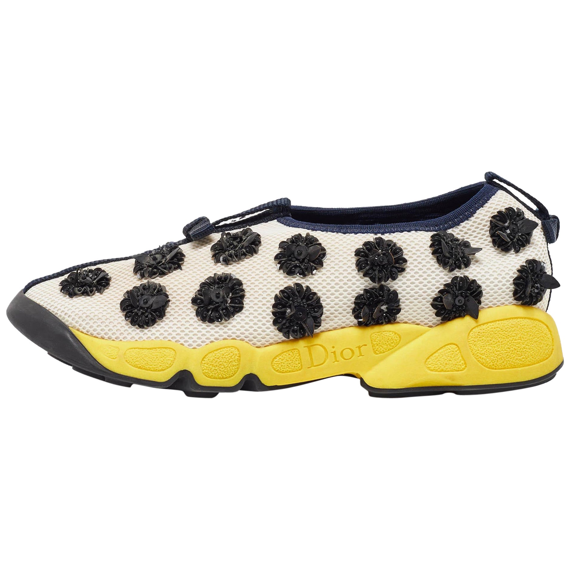 Dior White/Blue Mesh Paillettes/Beads Embellished Fusion Sneakers Size 36 in vendita