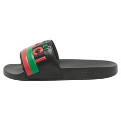 Gucci Black Leather Original Slides Size 42