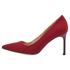 Manolo Blahnik Red Fabric BB Pointed Toe Pumps Size 38