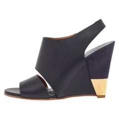 Chloe Sandali con zeppa Eliza in pelle e camoscio nero/blu Taglia 36