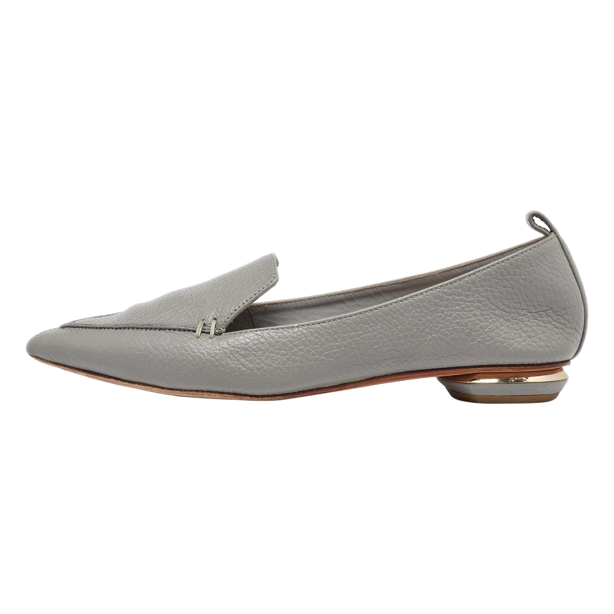 Nicholas Kirkwood Grey Leather Beya Pointed-Toe Loafers Size 38 For Sale