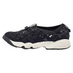 Dior Black Mesh Sequins/Beads Embellished Fusion Sneakers Size 38