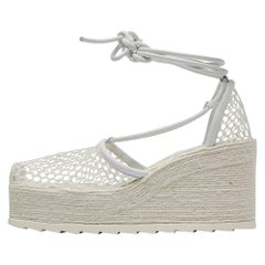 Bottega Veneta Mesh Leather Wedge Platform Espadrille Ankle Wrap Sandals Size 39