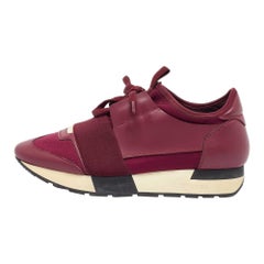 Balenciaga Burgundy Leather and  Fabric Race Runner Sneakers Size 36