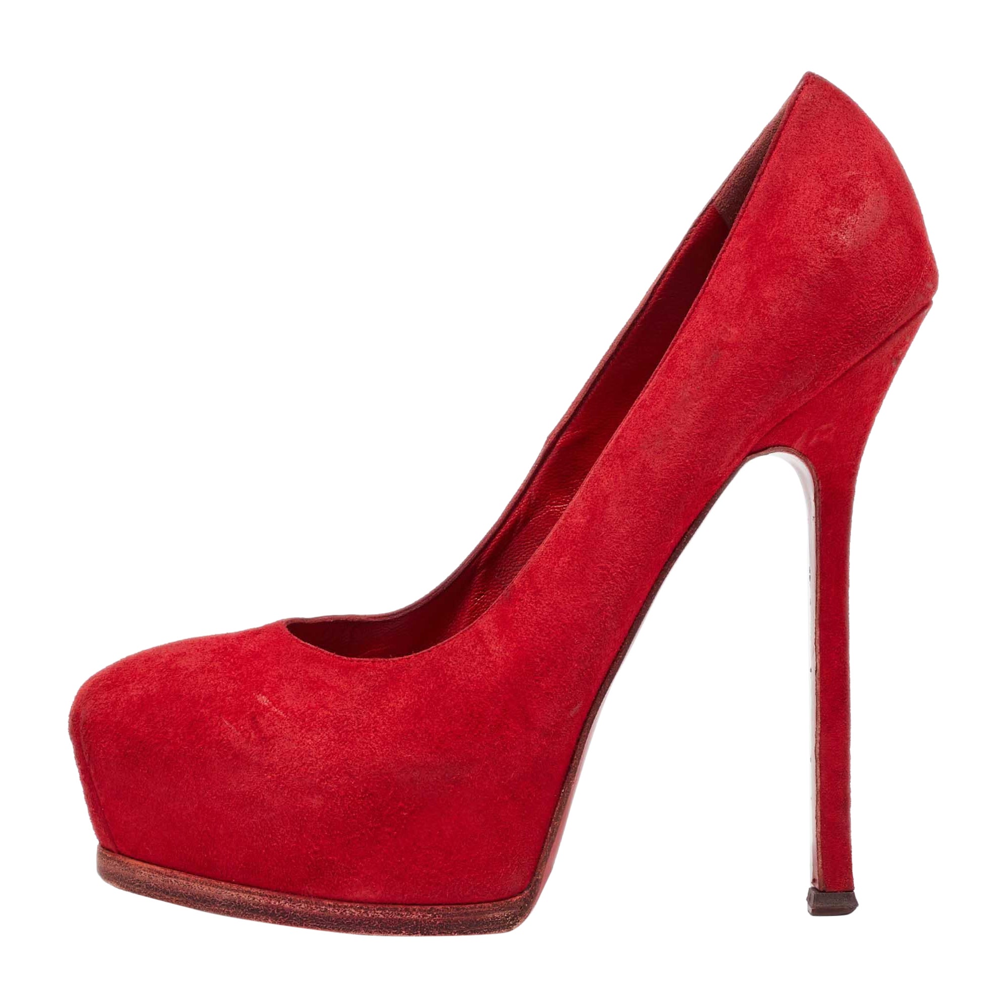 Yves Saint Laurent Red Suede Tribtoo Pumps Size 39 For Sale
