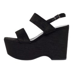 Saint Laurent Black Velvet Platform Wedge Sandals Size 38