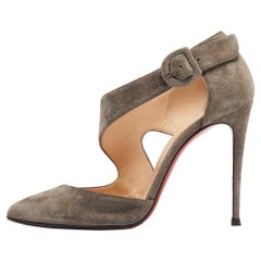 Christian Louboutin Grey Suede Sharpeta Ankle Strap Pumps Size 39