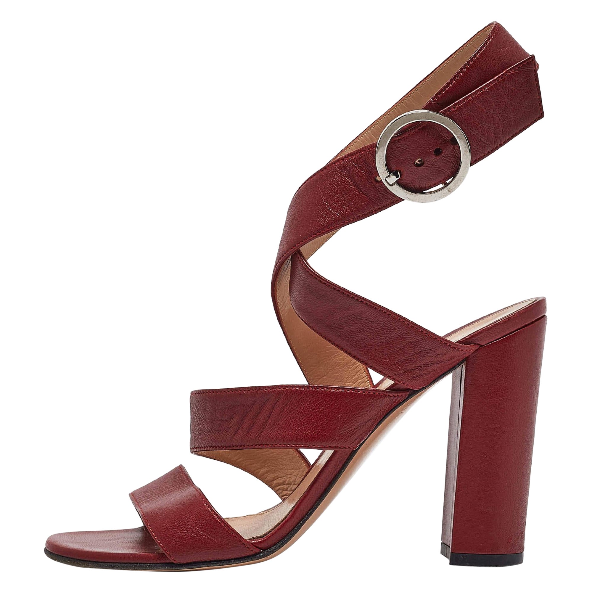 Gianvito Rossi Burgundy Leather Ankle Wrap Sandals Size 39 For Sale