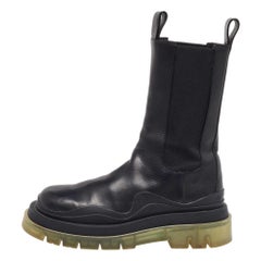 Used Bottega Veneta Black Leather Tire Chelsea Boots Size 41