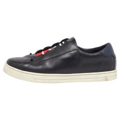 Fendi Black/Blue Leather Scallop Detail Slip On Sneakers Size 38
