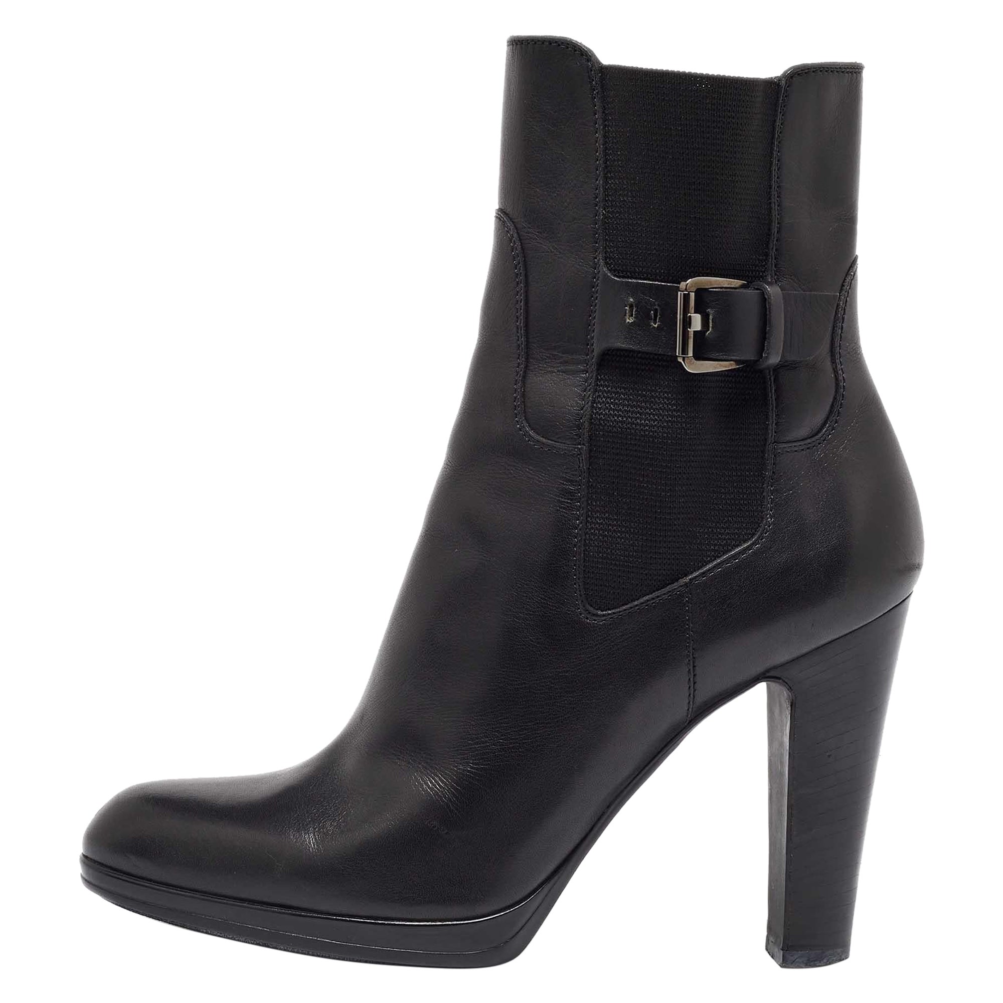 Sergio Rossi Black Leather Buckle Detail Ankle Boots Size 40 For Sale