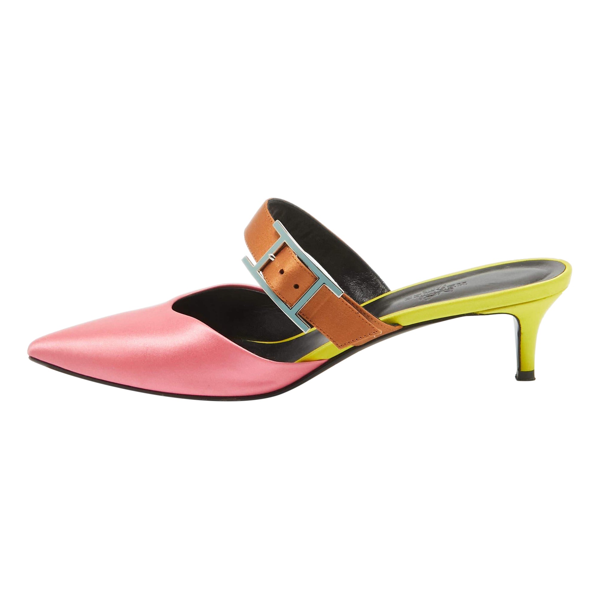 Hermes Mule Blink en satin et cuir tricolore Taille 39