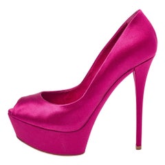 Casadei Pink Satin Peep Toe Platform Pumps Size 36