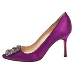 Manolo Blahnik Purple Satin Hangisi Pumps Size 36.5