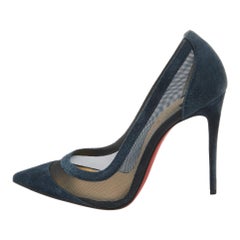 Christian Louboutin Navy Blue Suede and Mesh Galativi Pumps Size 35.5