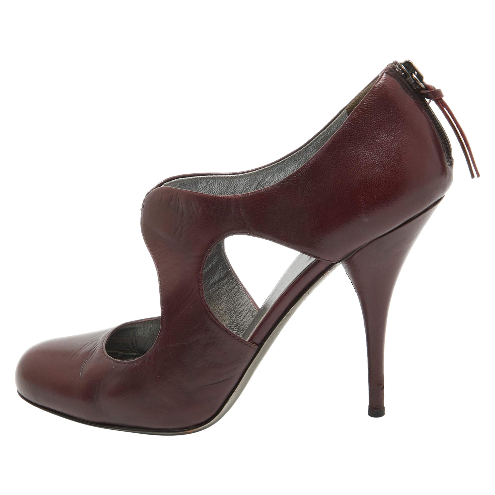 Miu Miu Plum Leather Cut Out Round Toe Pumps Size 37