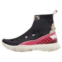 Valentino Black/Pink Fabric and Leather VLTN High Top Sneakers Size 35