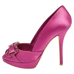 Dior Purple Satin Crystal Embellished Bow Peep Toe Pumps Size 38