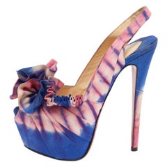 Christian Louboutin Blu/Rosa Stampato Alto Boubou Bazinback Pompe Taglia 37