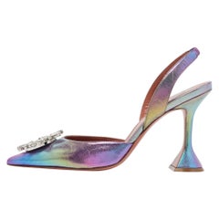 Amina Muaddi Multicolor Iridescent Leather Begum Pumps Size 39