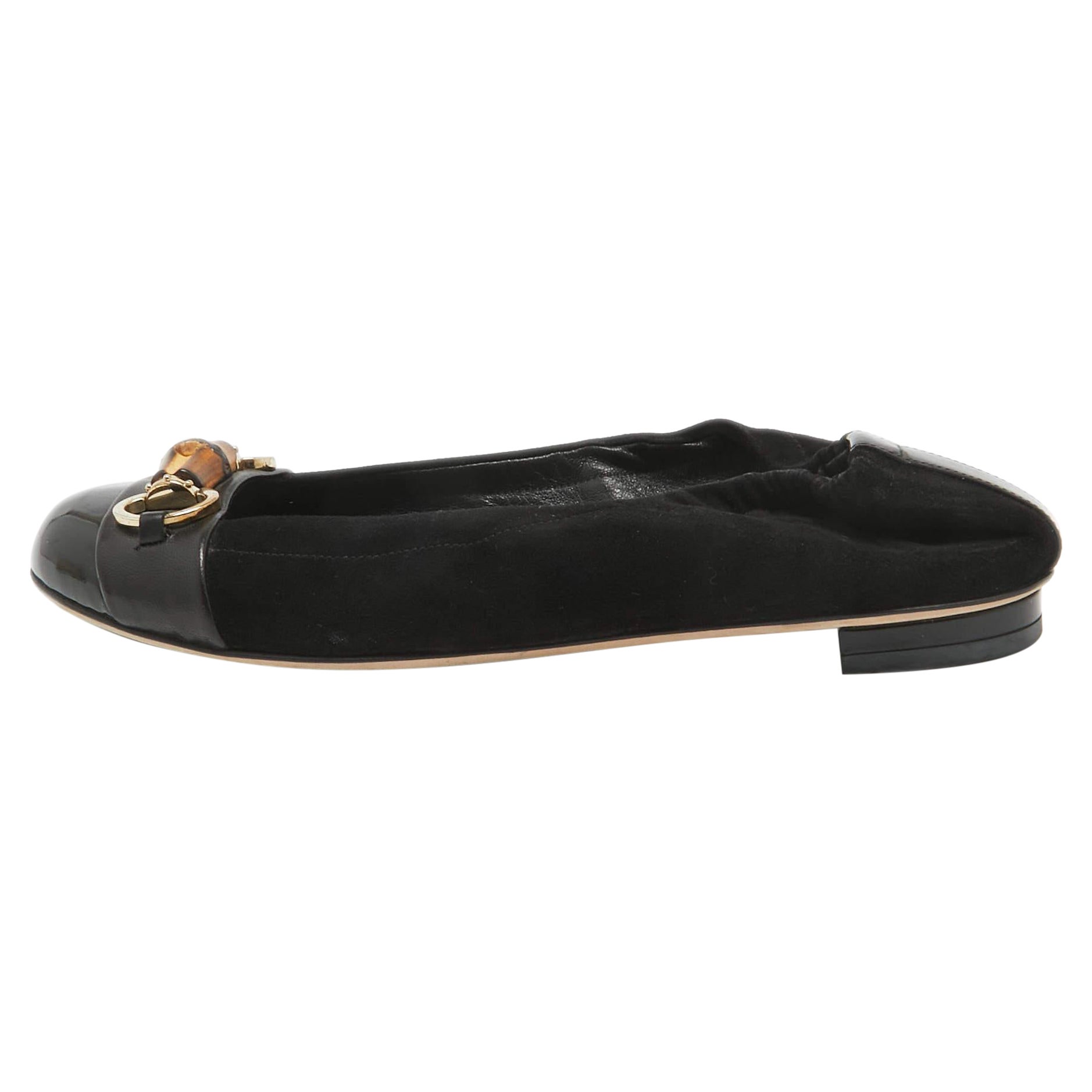 Gucci Black Suede Bamboo Accent Suede Ballet Flats Size 37