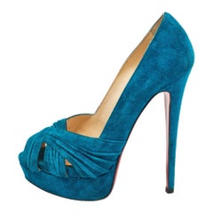 Christian Louboutin Blue Suede Aborina Peep Toe Pumps Size 36