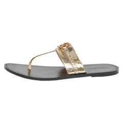 Roberto Cavalli Gold Crackled Leather Flat Slides Size 40
