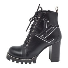 Louis Vuitton Black Leather Star Trail Block Heel Ankle Boots Size 39