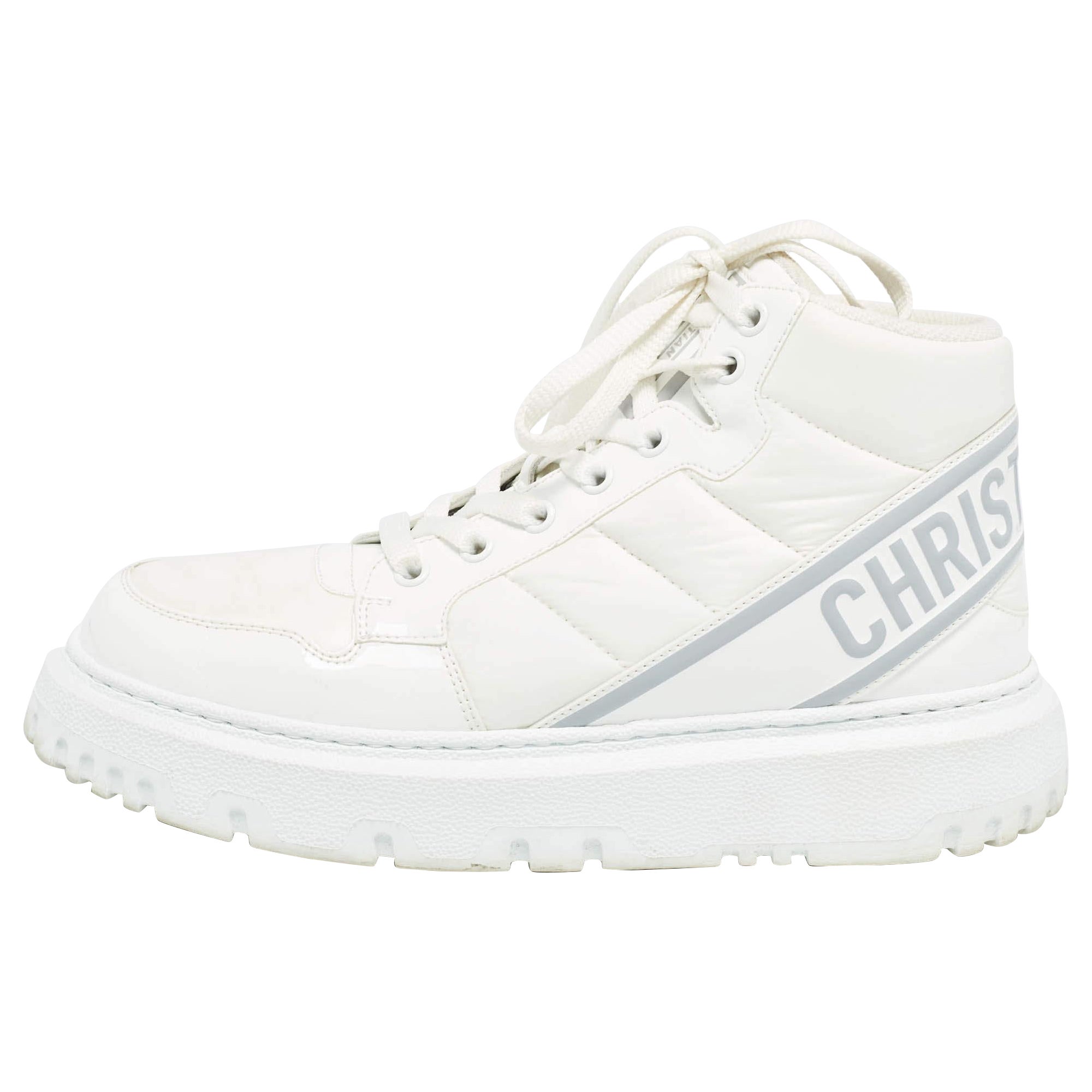 Dior White Mesh and Patent Leather D-Player High Top Sneaker Size 37.5 For Sale