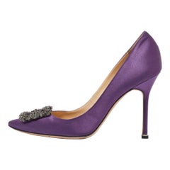 Manolo Blahnik Purple Satin Hangisi Pumps Size 40